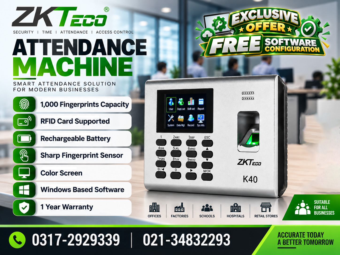 Attendance Machine K-40 with Free Software Configuration
