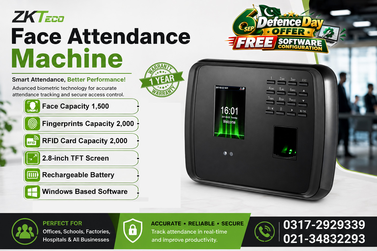 Face Attendance Machine MB-460 with Free Software Configuration
