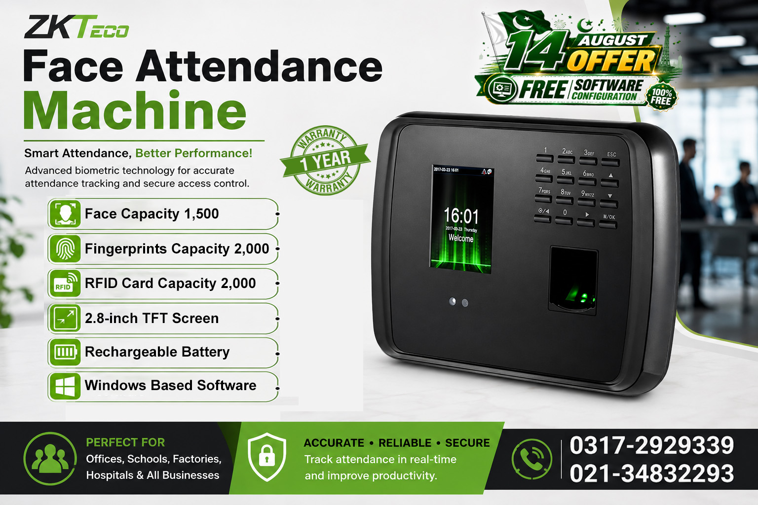 Face Attendance Machine MB-460 with Free Software Configuration