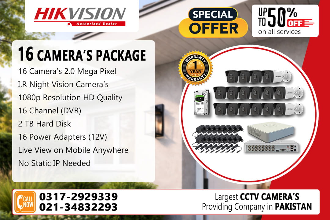 Buy 16 CCTV Cameras 2.0MP in Pakistan with 50% off service.