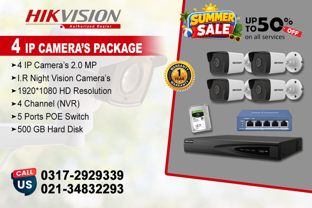 4 IP Cameras 2.0MP With 50% Off Service