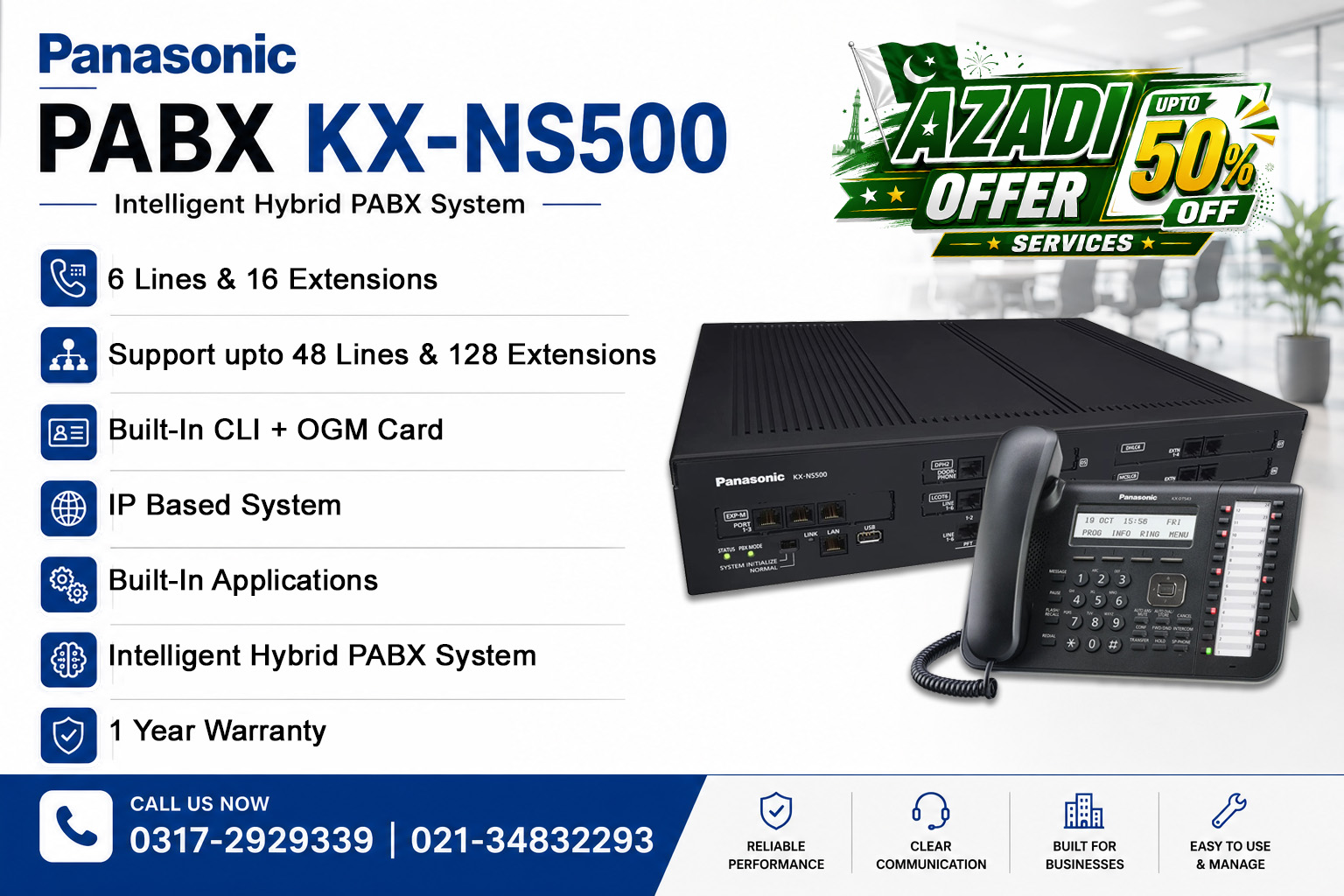 Panasonic PABX NS-500 with Upto 50% off Service