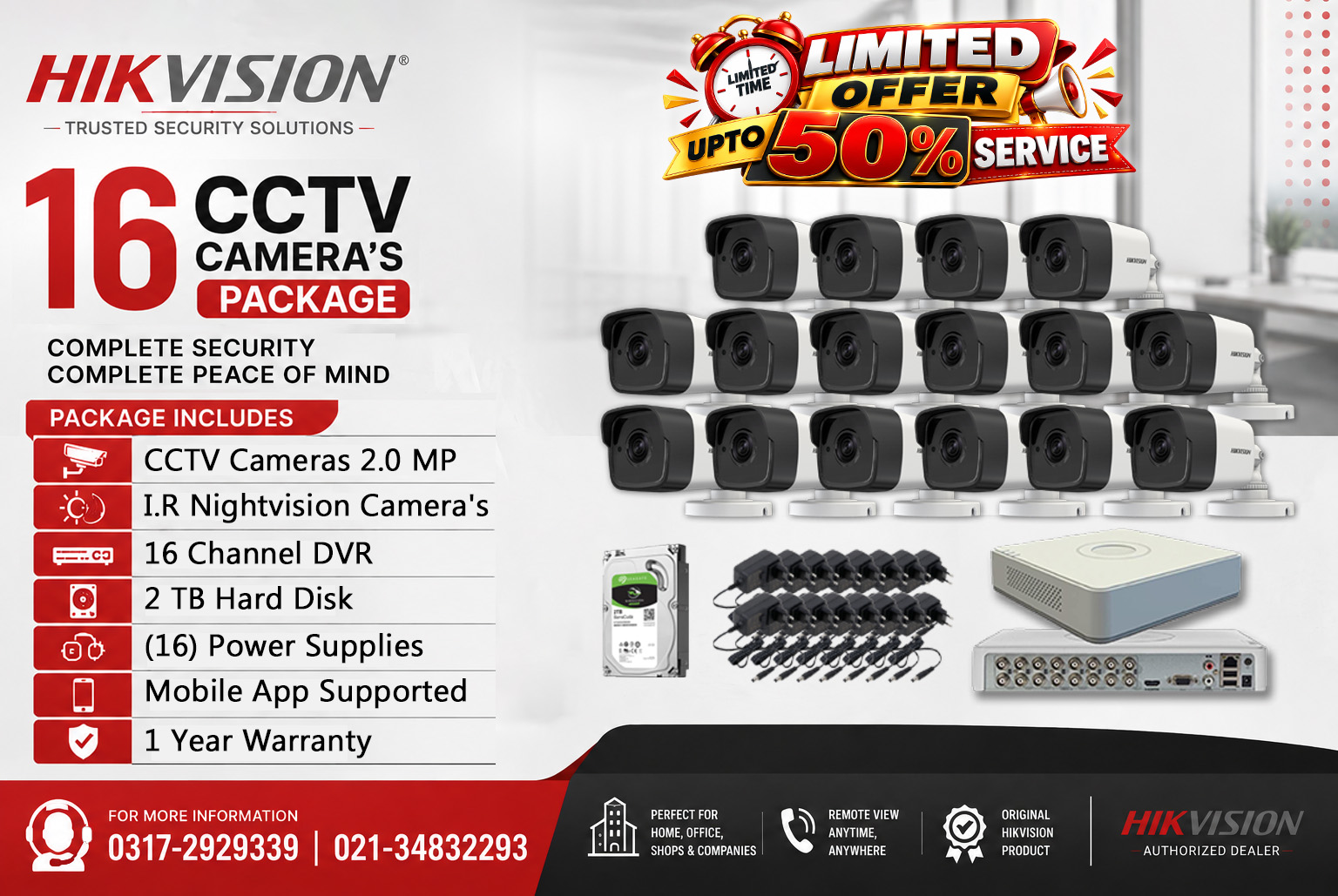 16 CCTV Camera 2.0MP With 50% off Service