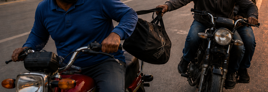 Robbers snatch Rs. 2 million from a company rider on a motorcycle in Defence Phase 2 residential area.