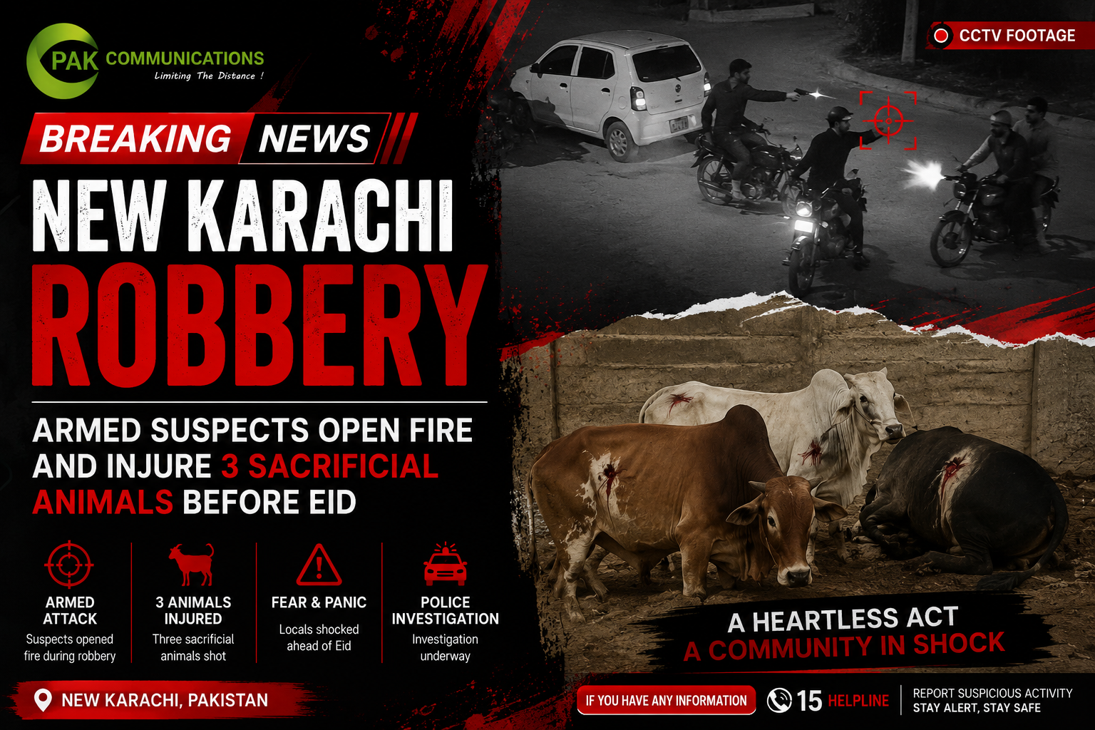 New Karachi Robbery — Armed Suspects Open Fire and Injure 3 Sacrificial Animals Before Eid